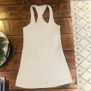 Lululemon White and Grey Striped Racerback Tank Top